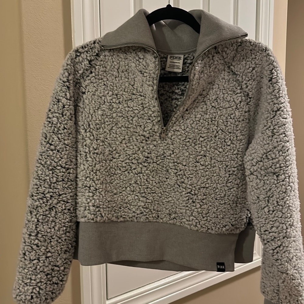PINK gray fleece zip up